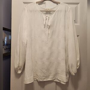 Grand & Greene white semi-sheer textured blouse